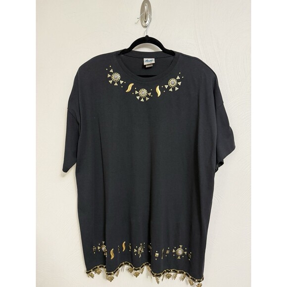 Vintage 80's Women's Plus 3X Top Black w/ Metal Embellishment & Art to Wear - Picture 1 of 16